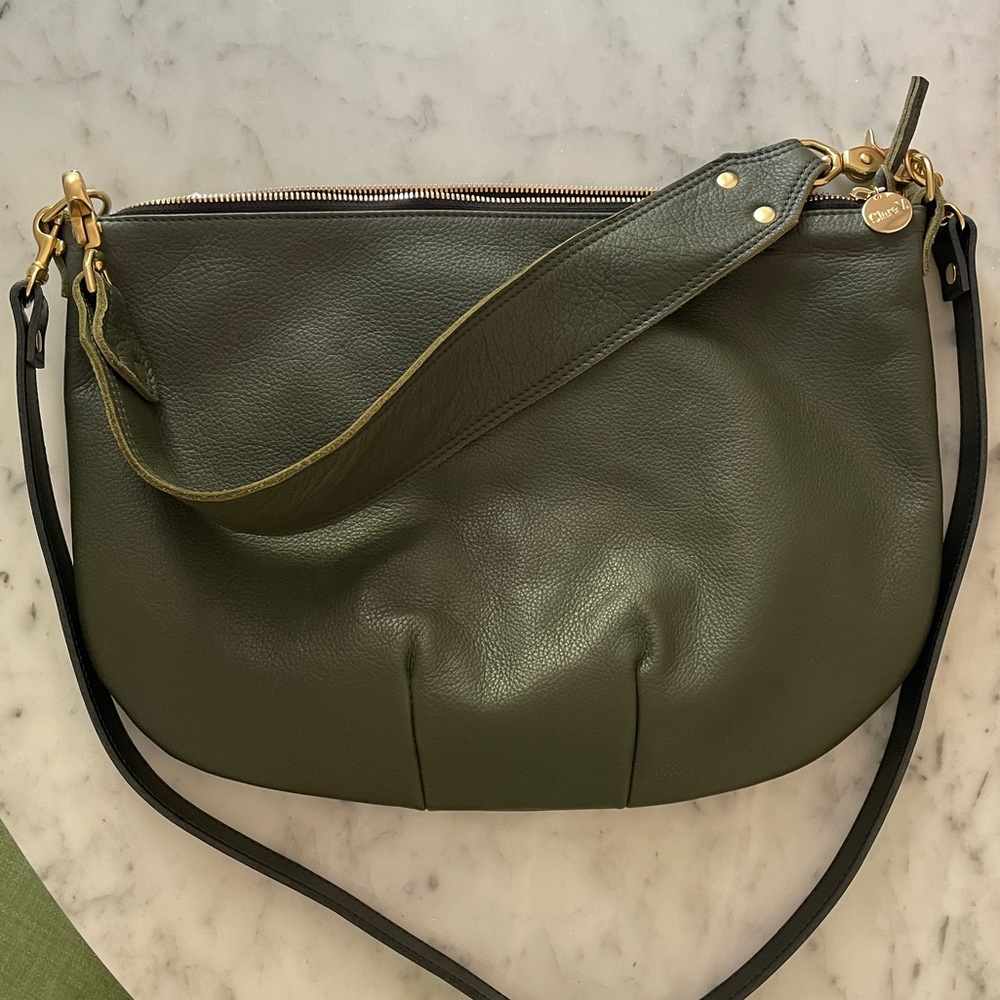 Clare V Moyen Messenger - Green Leather with matching clutch